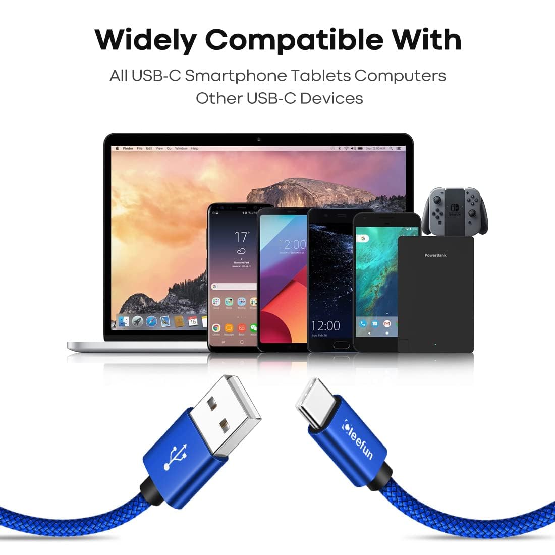 CLEEFUN 3M USB C Cable (2-Pack), Long PS5 Controller Charger Fast Charging