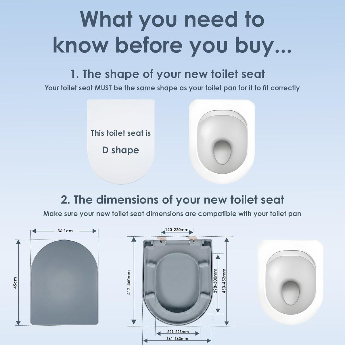 AQUALONA® Premium Thermoplastic Toilet Seat Soft Close Hardwearing Seat with Two Button Hinge Release D Shaped Easy to Clean Simple Installation Top and Bottom Fittings (White - D Shape)