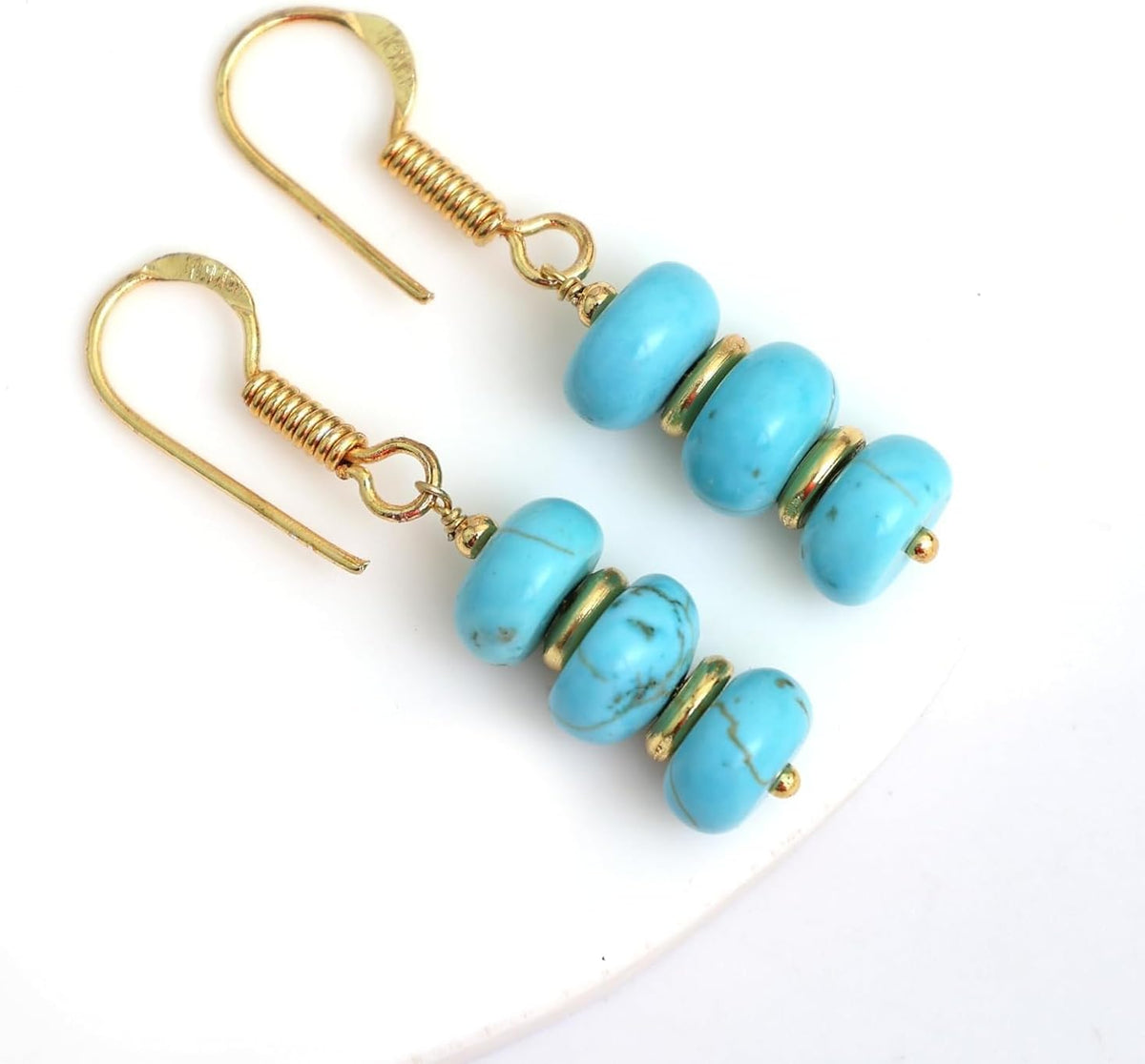 Gempires Natural Gemstone Rondelle Bead Earrings for Women | 8mm Beaded Drop Dangle Earrings | Gold Plated Hypoallergenic Hook Jewelry | Handmade Lightweight Crystal Earrings