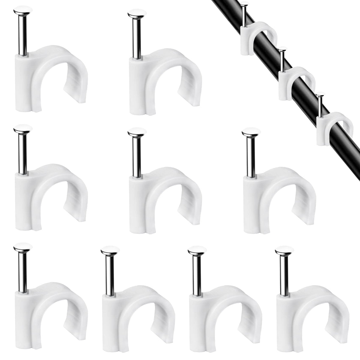Abnii Cable Clips, 400 Pcs, 4mm 6mm 8mm 10mm Nail Clip, White