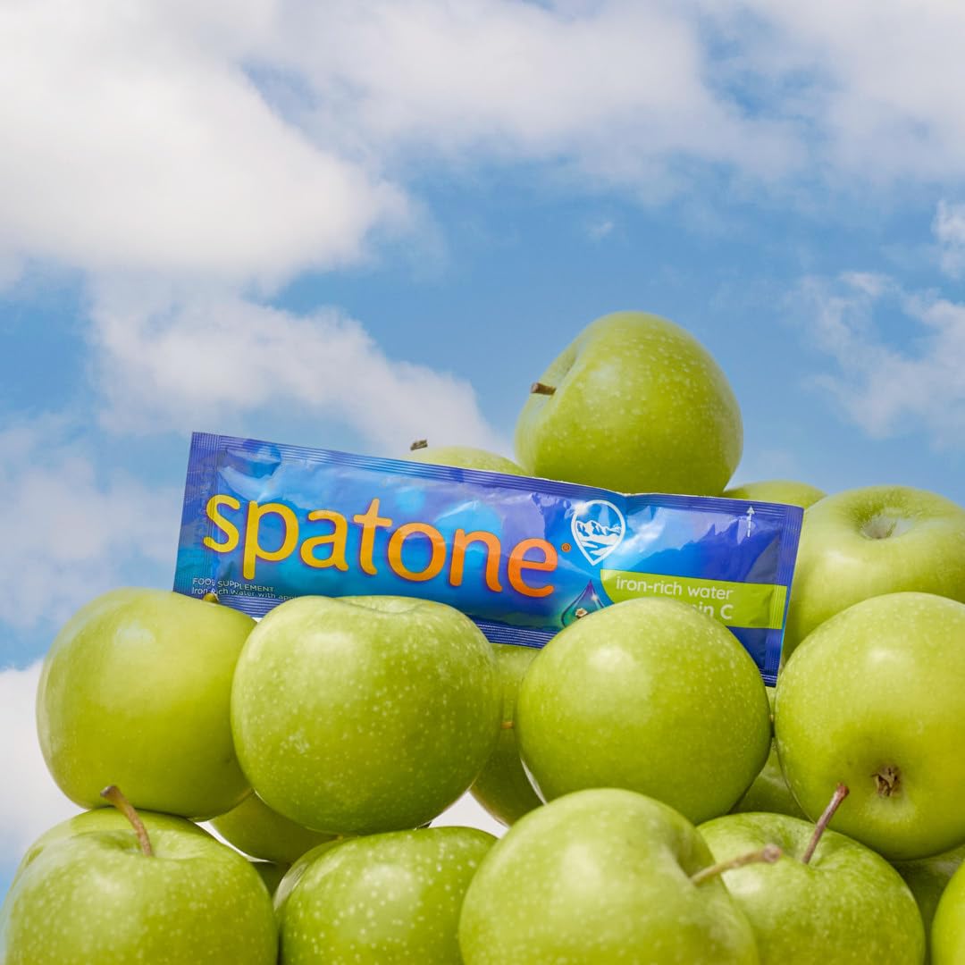 Spatone Natural Iron Supplement + Vitamin C (28 Sachets), Daily Convenient Liquid Iron Sachets, Nothing Artificial, Better Absorption than Tablets, Less Side Effects, Apple Flavour