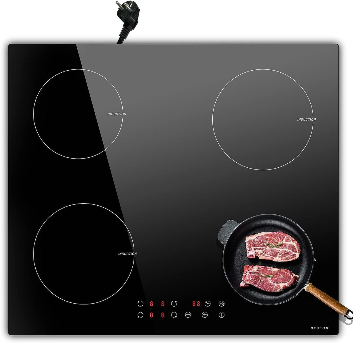 Noxton Plug in Induction Hob, 4 Zones Electric Hob 60cm, Touch Control with Child Safety Lock,UP to 99 Min Timer Black Crystal Glass