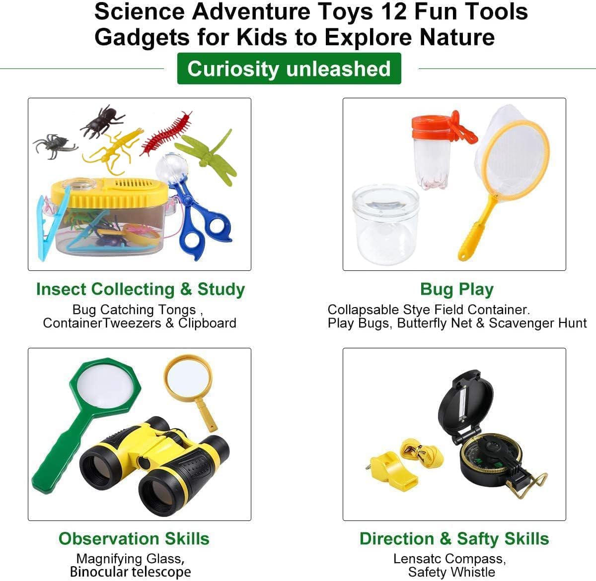 Kizplays Outdoor Explorer Kit Gifts Toys,Kids Binoculars Set,Outdoor Exploration Set,Best for 6+ Year Old Boy and Girl,Kids Adventure Kit,Children Outdoor Educational Kit(22 PCS)