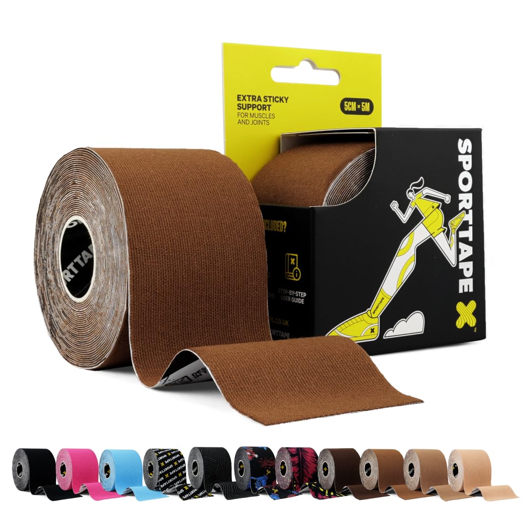 SPORTTAPE Kinesiology Tape, 5cm x 5m, Black - Waterproof, Hypoallergenic