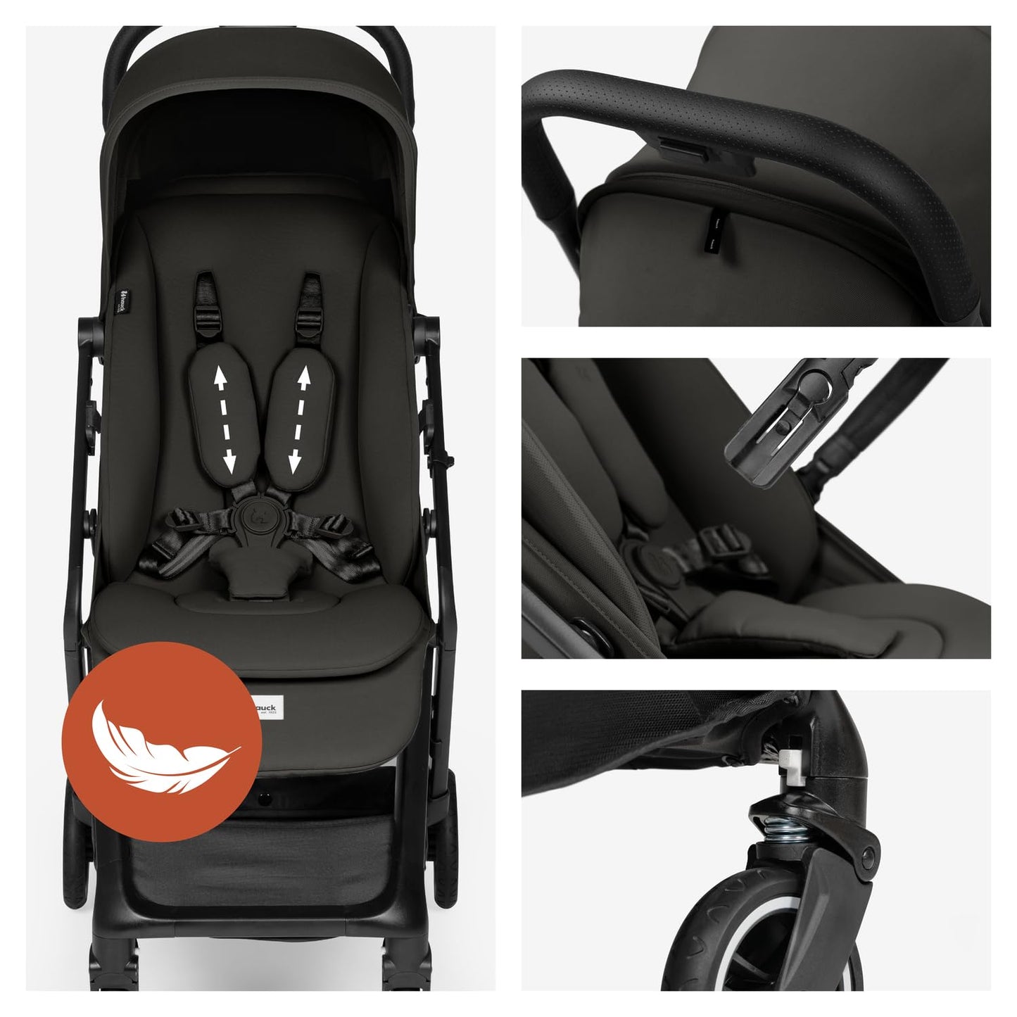 Hauck Fly N Care, Sage Green - Ultra Compact & Light Travel Pushchair (7.5kg) with One Hand Fold, Carry Strap & Bag, Seat Liner, Car Seat Adapter, UPF 50+ Sun Canopy, Fully Reclining Birth to 22 kg