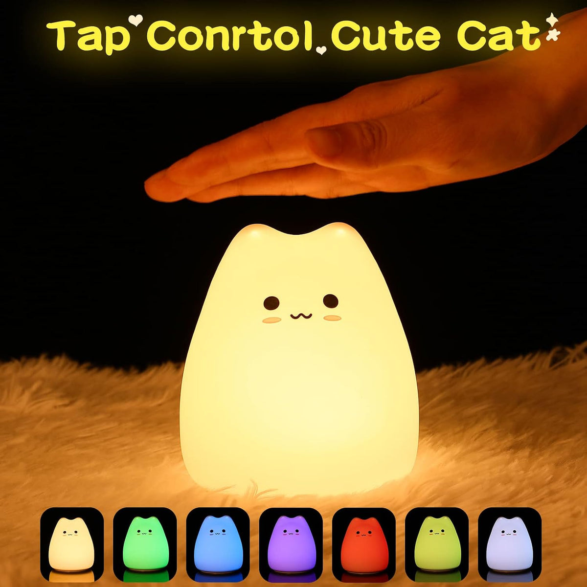 ZKLiLi Cat Night Light for Kids,Cute Night Lamp for Nursery,Squishy Silicone Touch Lights Portable, Gift for Birthday and Christmas for Kids Baby Children (Battery Cat)