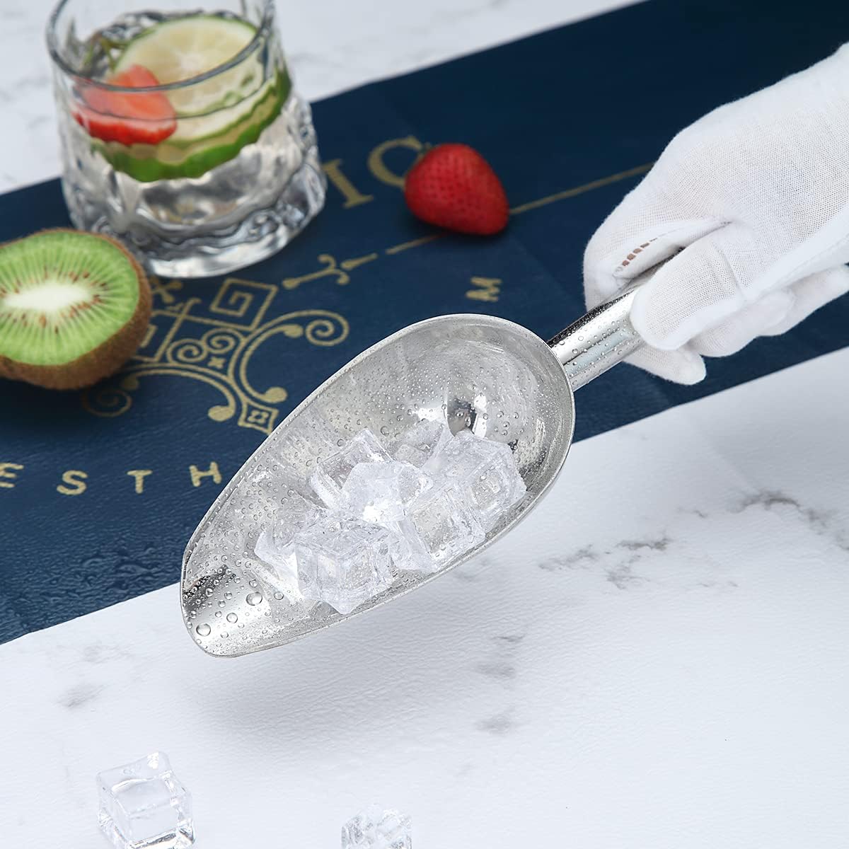 Berglander Stainless Steel Ice Scoop 6 OZ, Multipurpose Scooper for Kitchen, Bar, Party, Wedding, Pet, Animal, Dog Food, Beach Shovel (Silver)