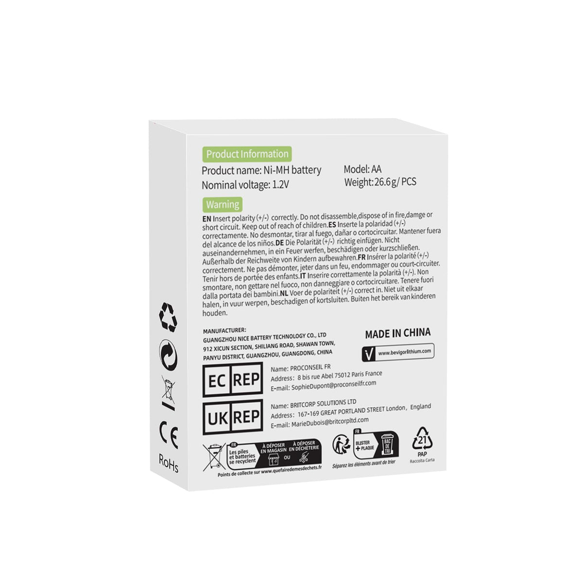 BEVIGOR AA Rechargeable Batteries 8 Pack, 1500 Cycles 2800mAh 1.2V High Capacity AA Ni-MH Rechargeable Batteries, Precharged