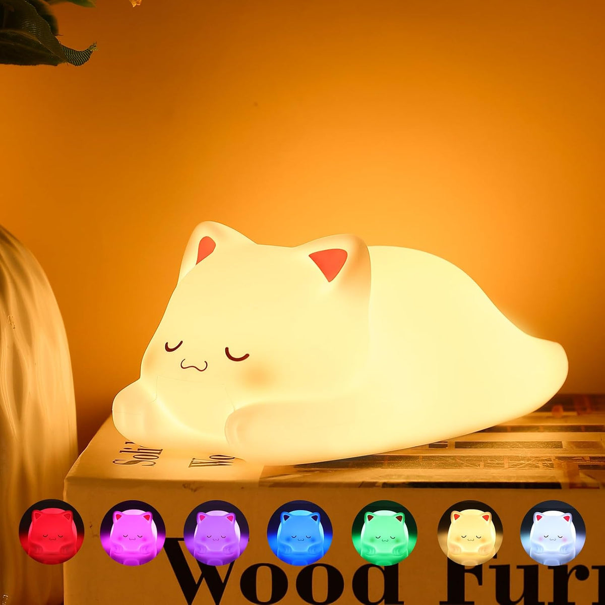 ZKLiLi Cat Night Light for Kids,Cute Night Lamp for Nursery,Squishy Silicone Touch Lights Portable, Gift for Birthday and Christmas for Kids Baby Children (Battery Cat)