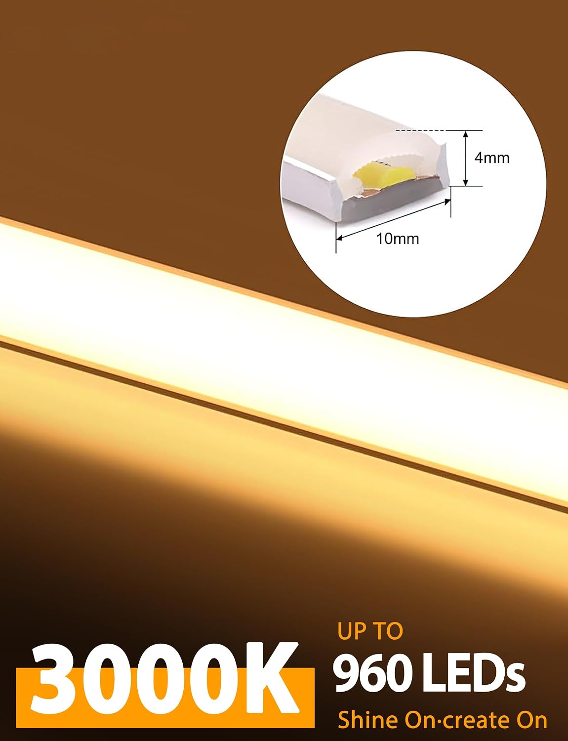 Lamomo 3M COB LED Strip Light,Warm White Dimmable Neon Rope with Remote