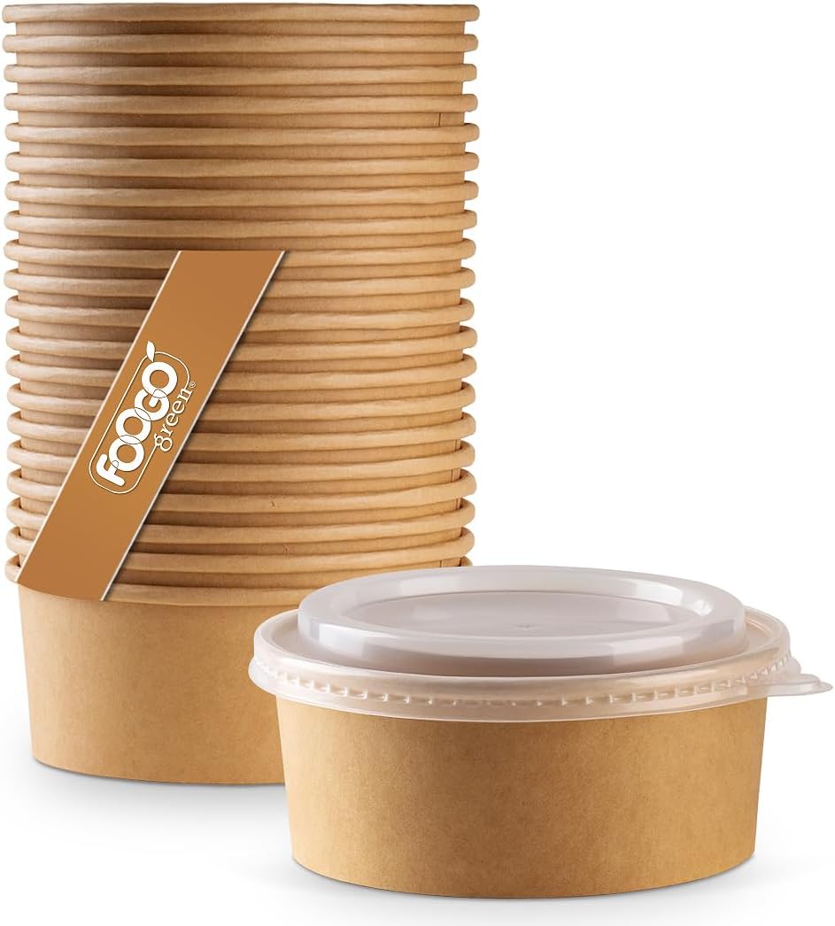 FOOGO Green 200Pcs 750ml 26oz Kraft Salad Bowls with Lids