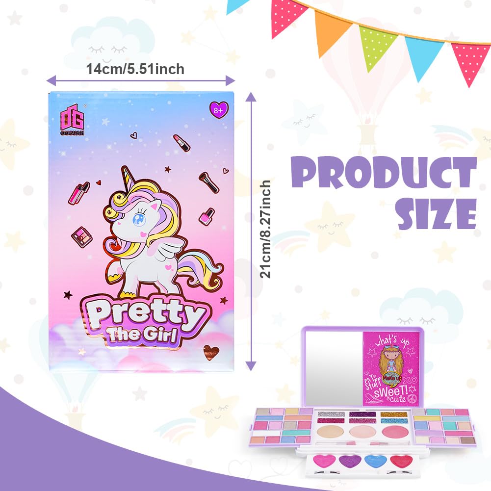 Aomig Kids Makeup Sets for Girls, 37 Pcs Washable Children's Make Up Kit with 8 Brushes, Non-Toxic Cosmetic Beauty Set Gift for Kids, Princess Pretend Play Games Toys Birthday Christmas Presents