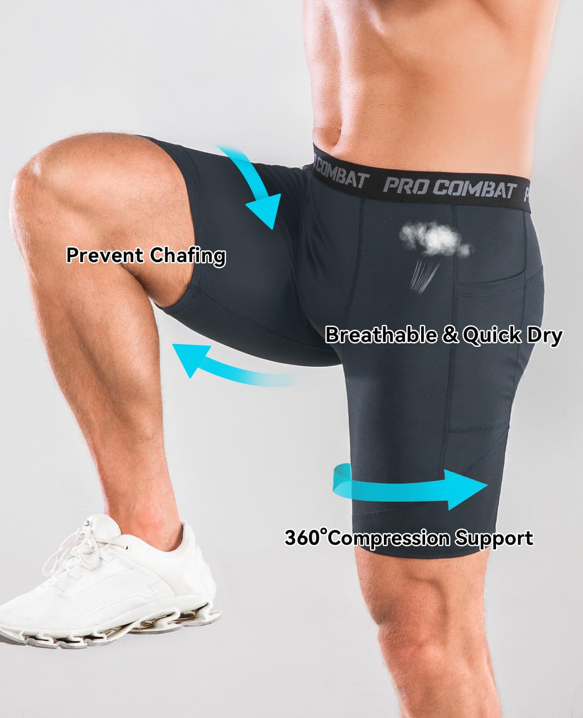 Niksa Compression Shorts Men, 1 Pack or 3 Packs Gym Running Shorts with Pockets Sports Anti Chafing Underwear Base Layer Shorts Quick-Drying Fabric Undershorts Men’s Workout Shorts