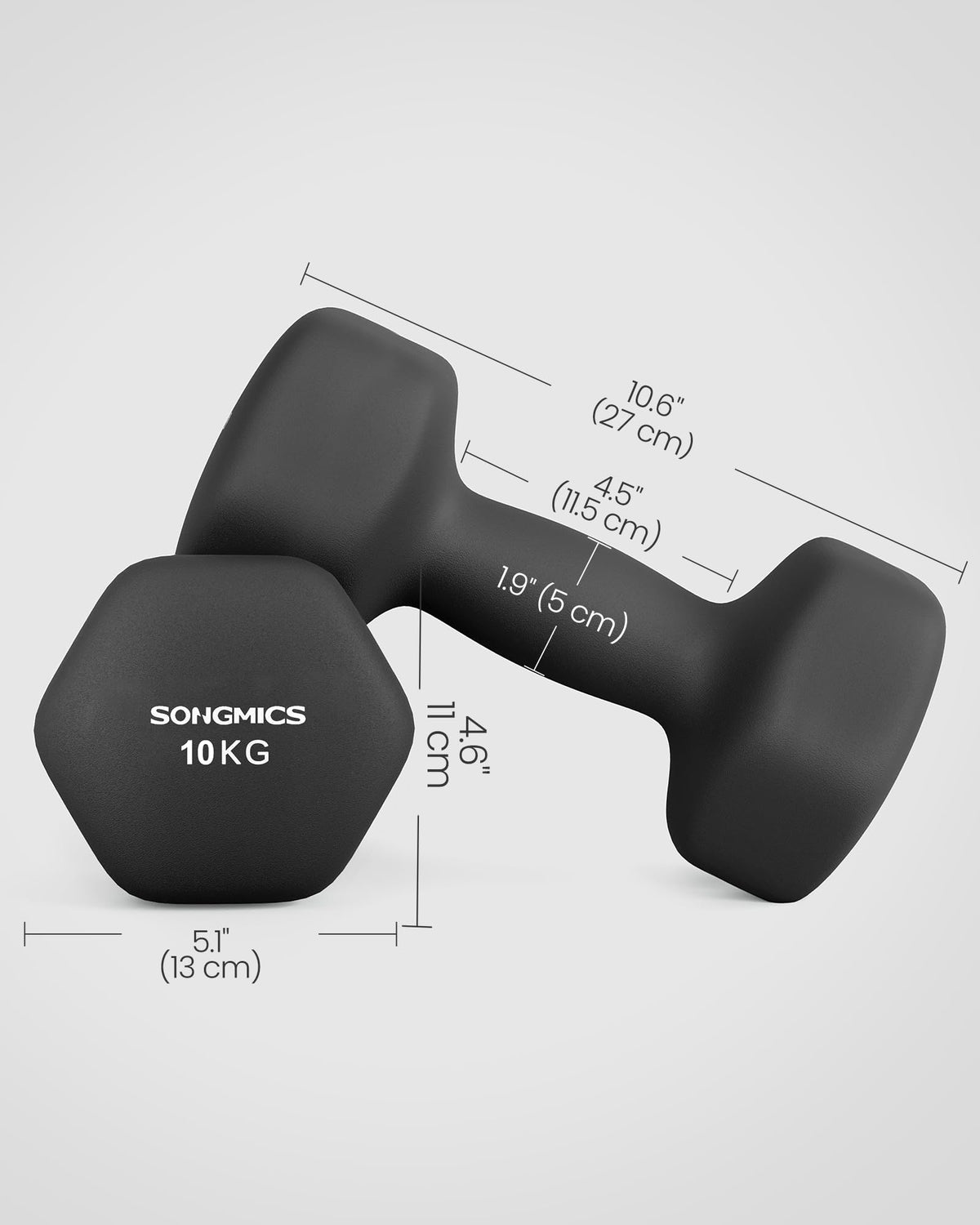 SONGMICS Set of 2 Hex Dumbbells with Neoprene Coating for Strength Training, Fitness, Home Workout