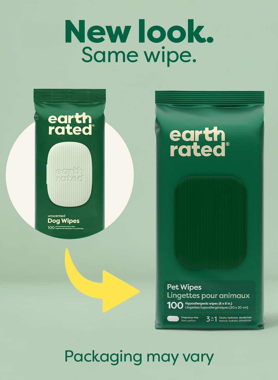 Earth Rated Pet Wipes for Dogs, Hypoallergenic, Cleaning and Hydrating, for Grooming Paws, Body and Bums, Unscented, 100 Count