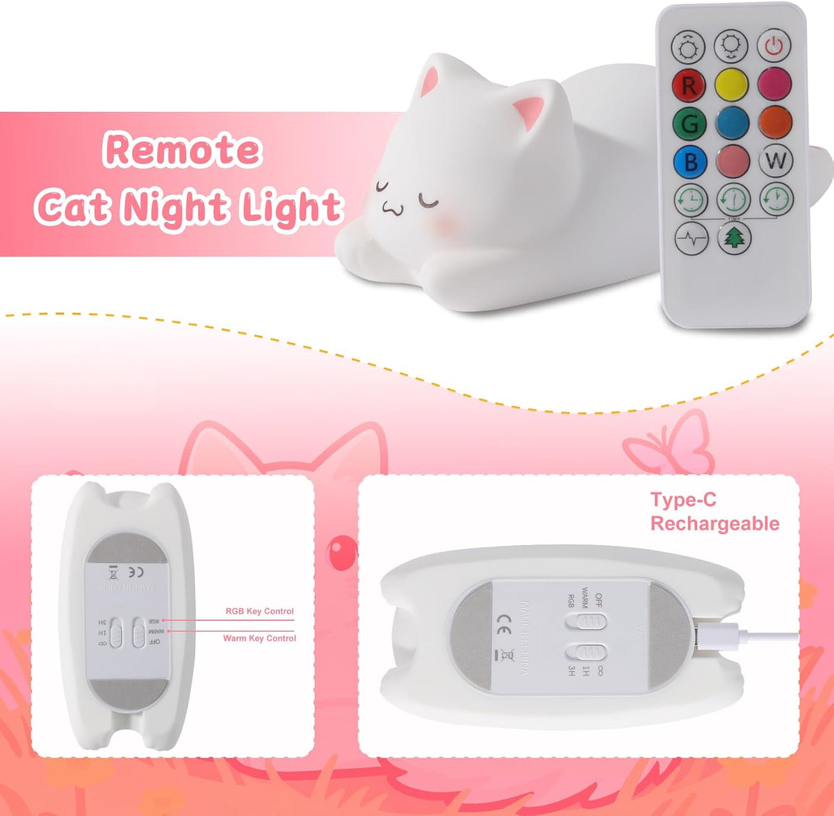 ZKLiLi Cat Night Light for Kids,Cute Night Lamp for Nursery,Squishy Silicone Touch Lights Portable, Gift for Birthday and Christmas for Kids Baby Children (Battery Cat)
