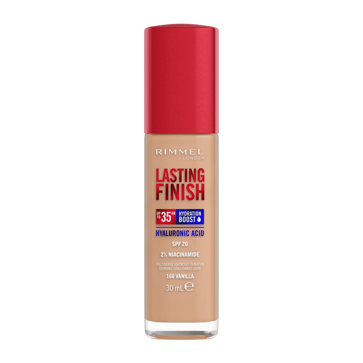Rimmel Lasting Finish 35Hr Foundation 300 Sand, Full Coverage, Hydrating, SPF20, Hyaluronic Acid, Vitamin E, 2% Niacinamide, All Day Wear, Vegan, Cruelty Free
