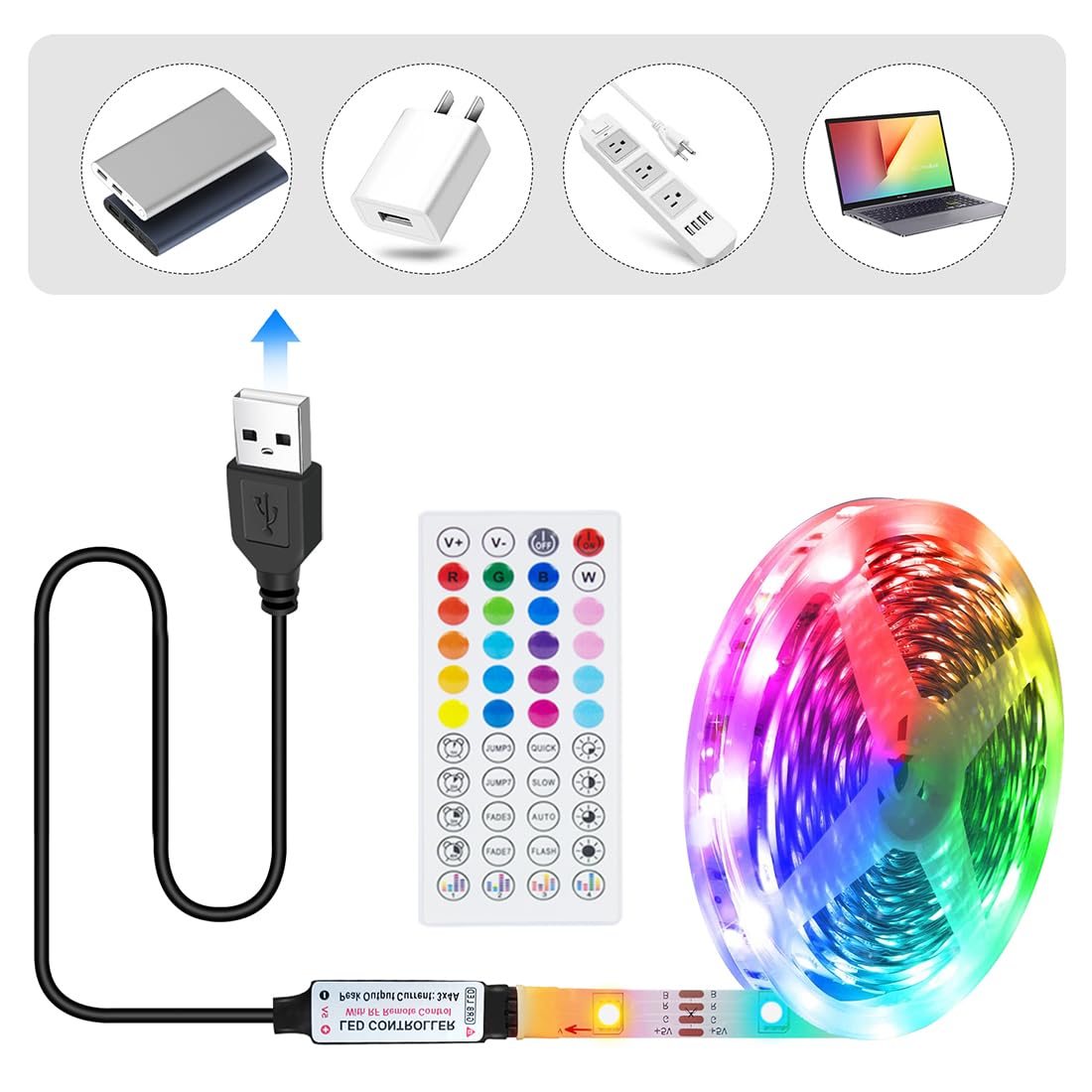 Led Strip Lights 1M/3.28ft, TV LED Backlight with Smart App Control Remote, 5050 RGB Music Sync Colour Changing, USB Smart LED Strip Light for TV,Computer, Monitor, Bedroom, Party and Home Decoration