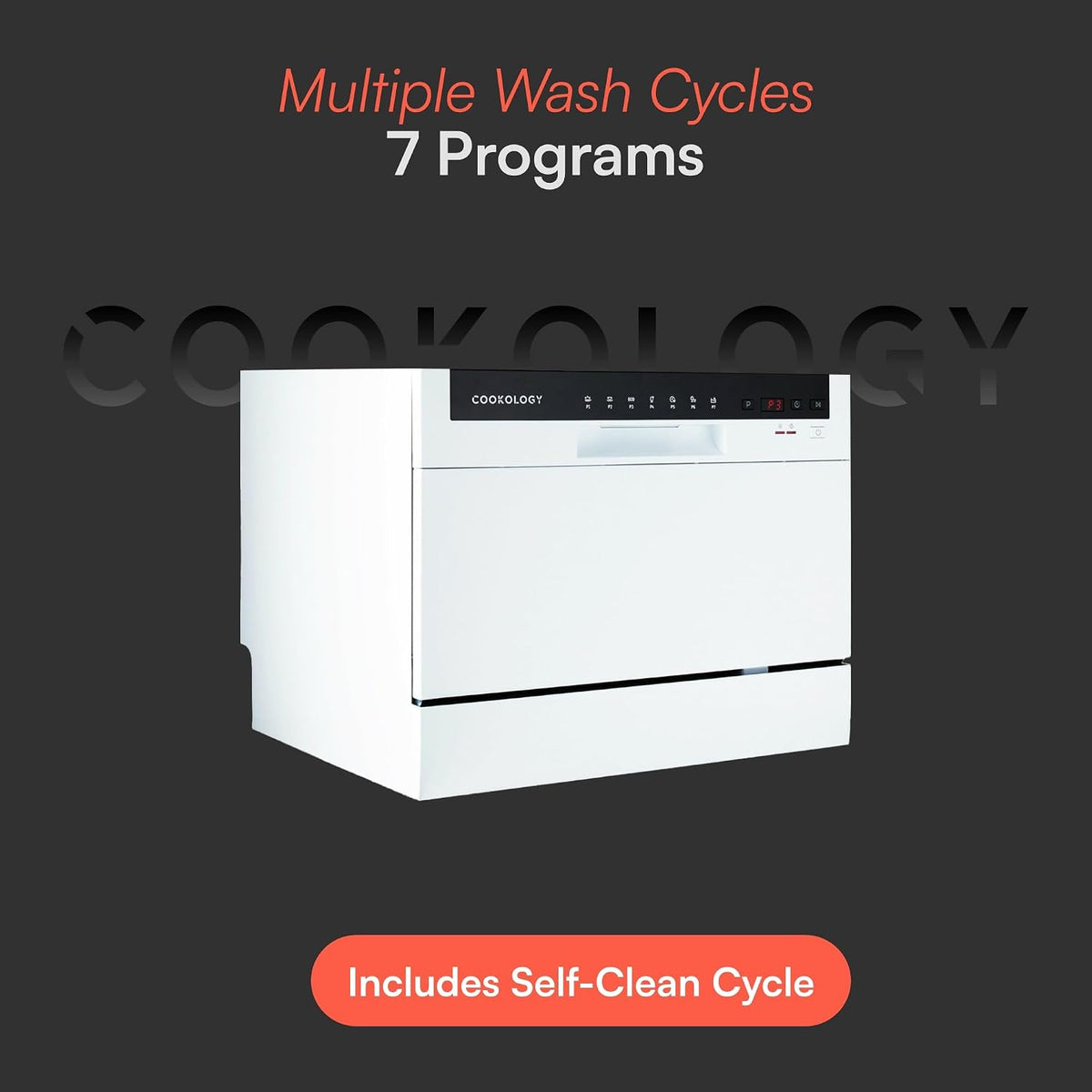 Cookology 6.5L Mini Countertop Dishwasher - 6 Place Settings - White
