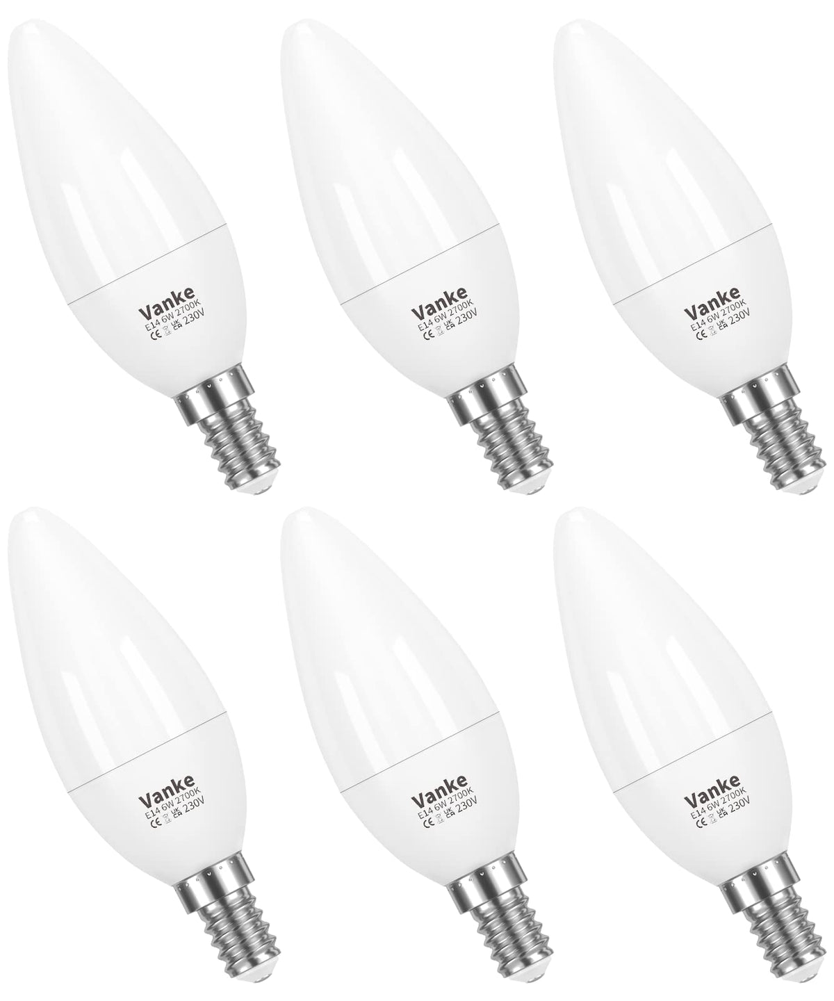 Vanke E14 LED Light Bulb, Warm White 2700K, 6W(40W Equivalent), Pack of 3