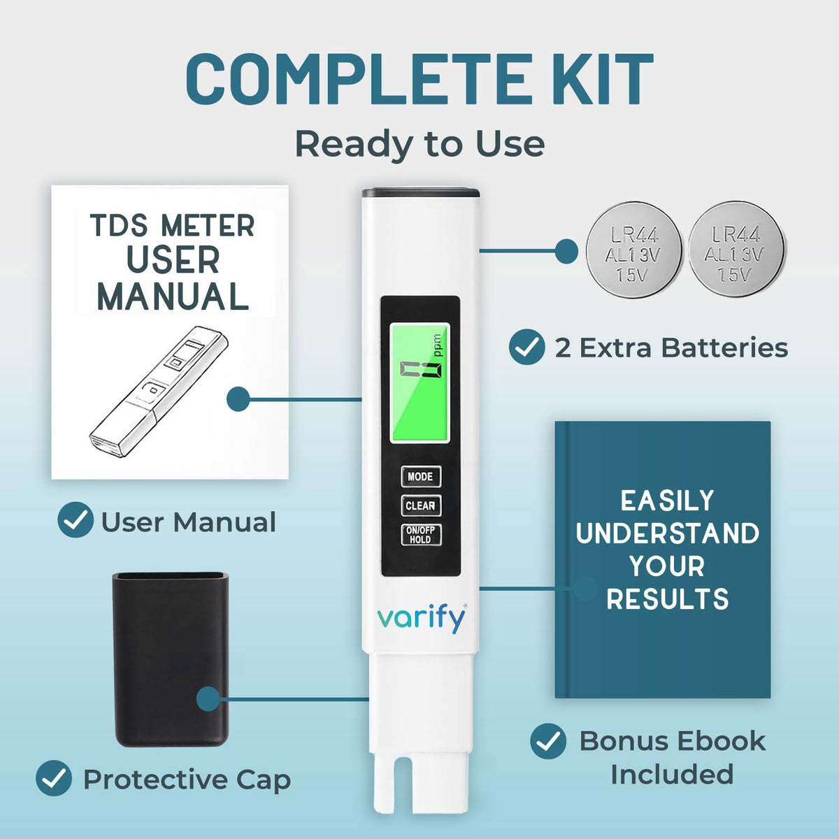 Varify TDS Meter Digital Water Tester for Drinking Water Instant 4in1 test
