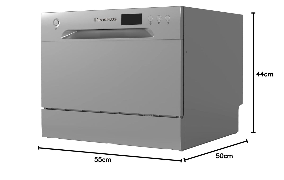 Russell Hobbs Table Top Dishwasher Compact Mini with 6 Place Settings, LED Display, Button Control, 6 Programmes, Portable & Efficient, 24hr Timer, Rinse & Eco Mode in White, RH6TTDW0D1W