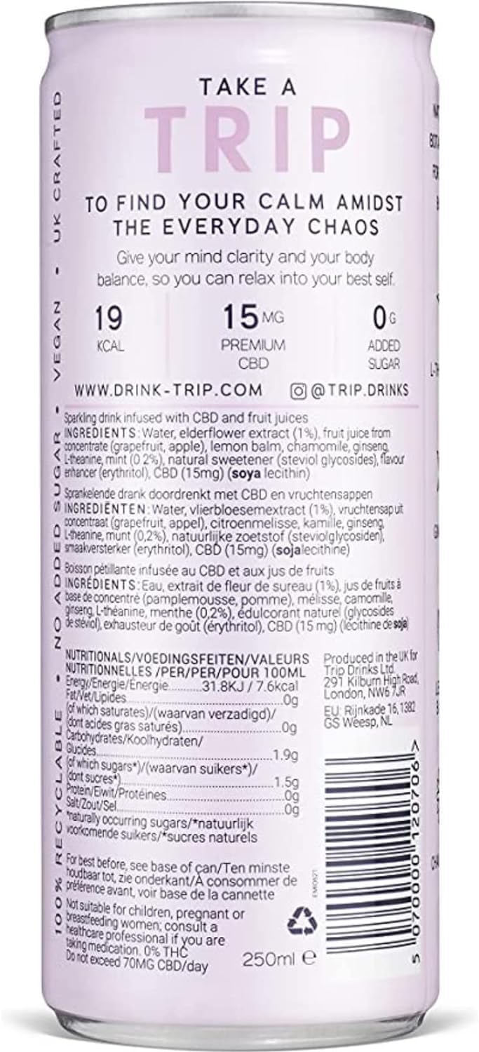 TRIP Sparkling Drink, Low Calorie, Vegan, Peach Ginger, 12 pack