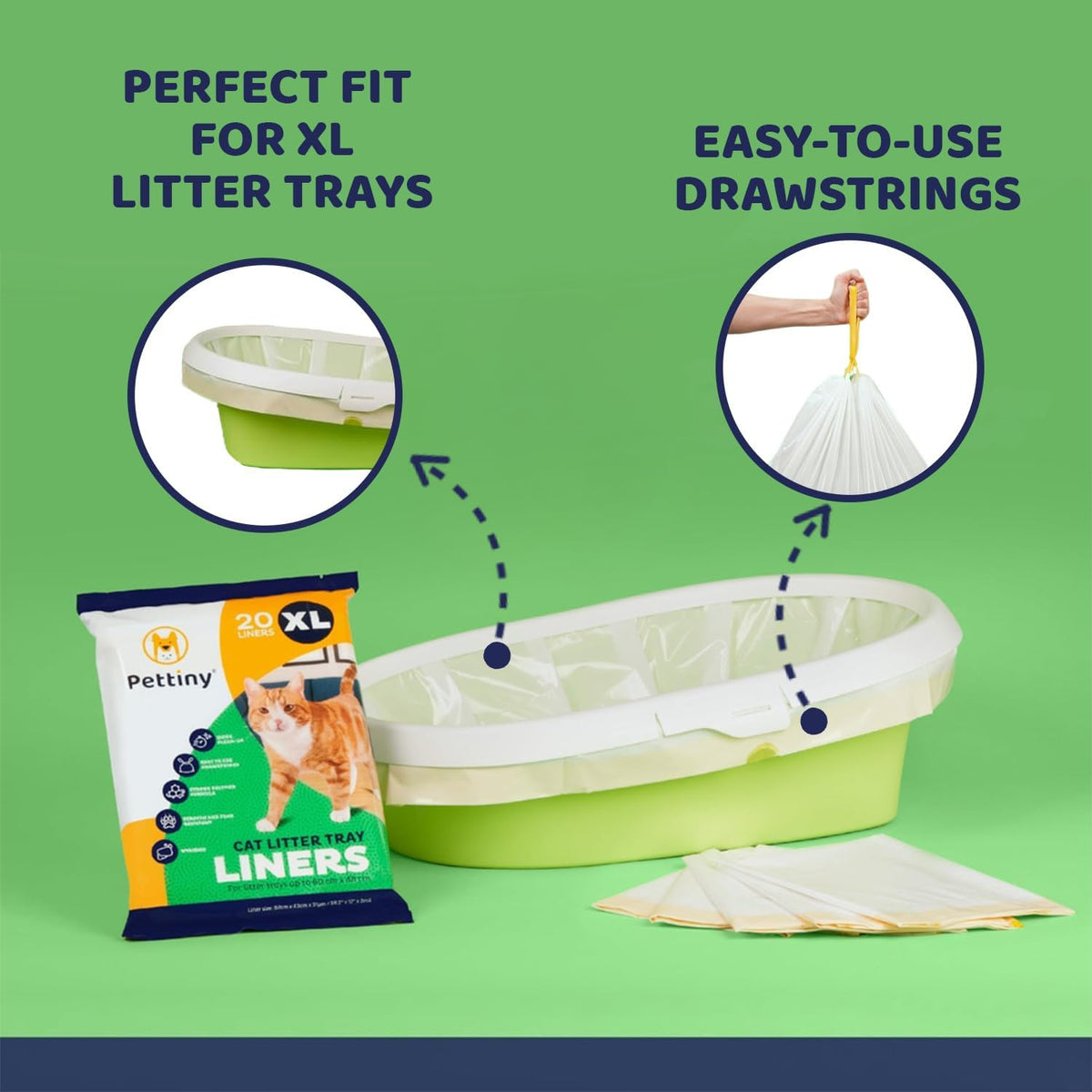 Pettiny 20 XL Cat Litter Tray Liners with Drawstrings Scratch Resistant Bags for Extra Large Litter Box