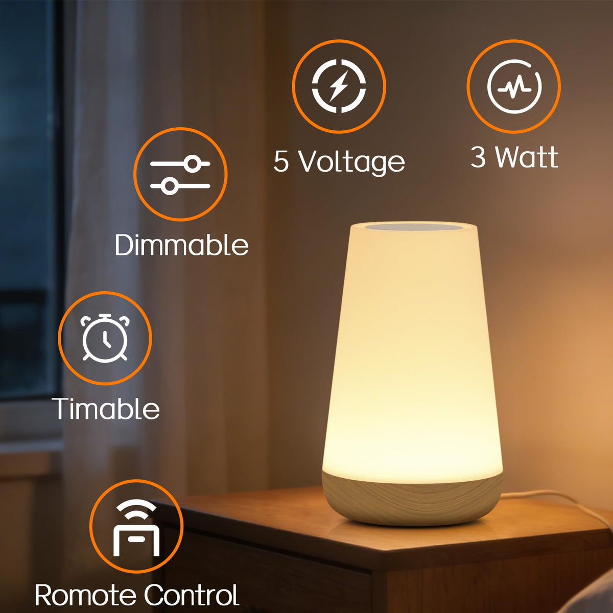 Ledivion Night Light, LED Touch Bedside Table Lamp, RGB Colours Changing, 5 Brightness Level, Timing Function, Dimmable Rechargable Remote Control Light for Bedroom, Living Room