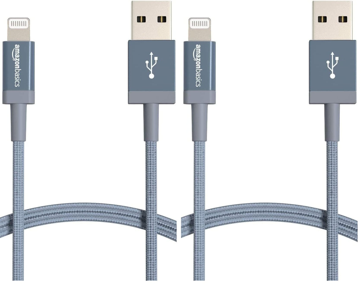 Amazon Basics USB-A to Lightning Charger Cable, Nylon Braided Cord, MFi Certified for Apple iPhone 14 13 12 11 X Xs Pro, Pro Max, Plus, iPad, 0.9 m, Silver