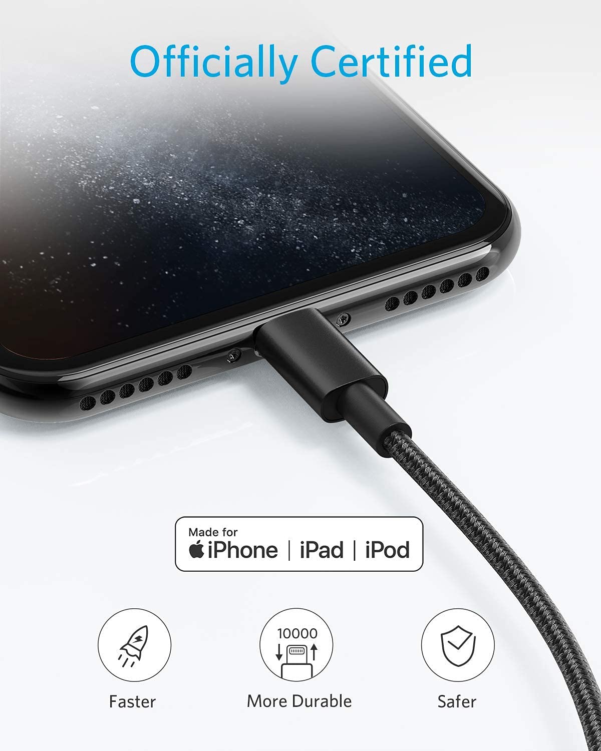 Anker USB A to Lightning Cable,MFi Certified(1.8m, 1Pack, Black)