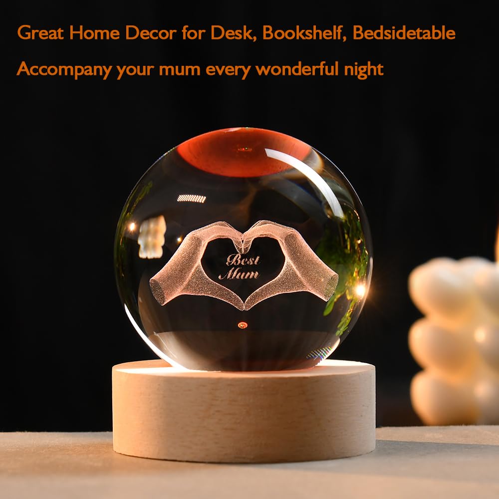 3D Fairy Crystal Ball 60mm Glass Fairy with Flower Night Light Gifts for Girl Women with Light Base