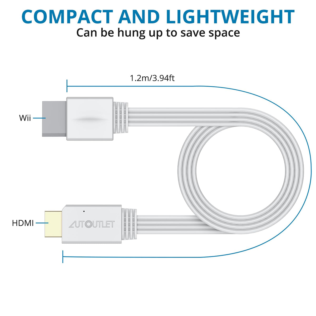 AUTOUTLET Wii to HDMI Converter 1080P 5ft/150 cm for Full HD Device, Adapter with HDMI Male Cable Output Compatible with Nintendo Wii, Wii U, HDTV, Monitor-Supports All Wii Display Modes
