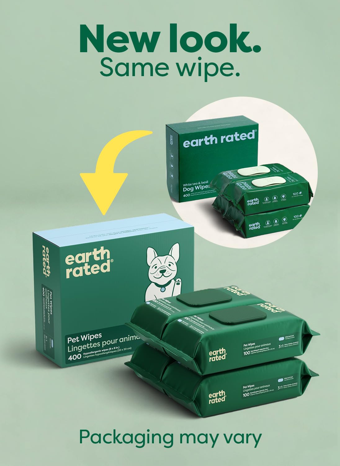 Earth Rated Pet Wipes for Dogs, Hypoallergenic, Cleaning and Hydrating, for Grooming Paws, Body and Bums, Unscented, 100 Count