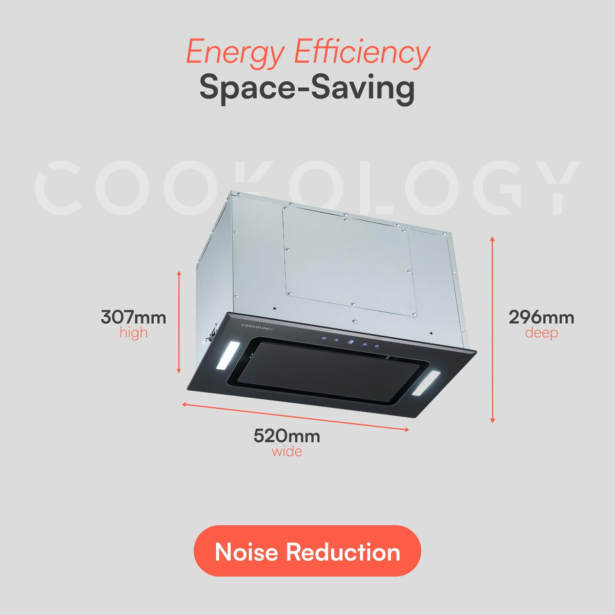Cookology BUGL750BK Integrated Extractor Fan Cooker Hood in Black - 75cm Width - Built-in Cupboard Glass Canopy - Touch Controls - 2 LED Lights - Switch-off Timer - 3 Speed Settings - A+ Rated