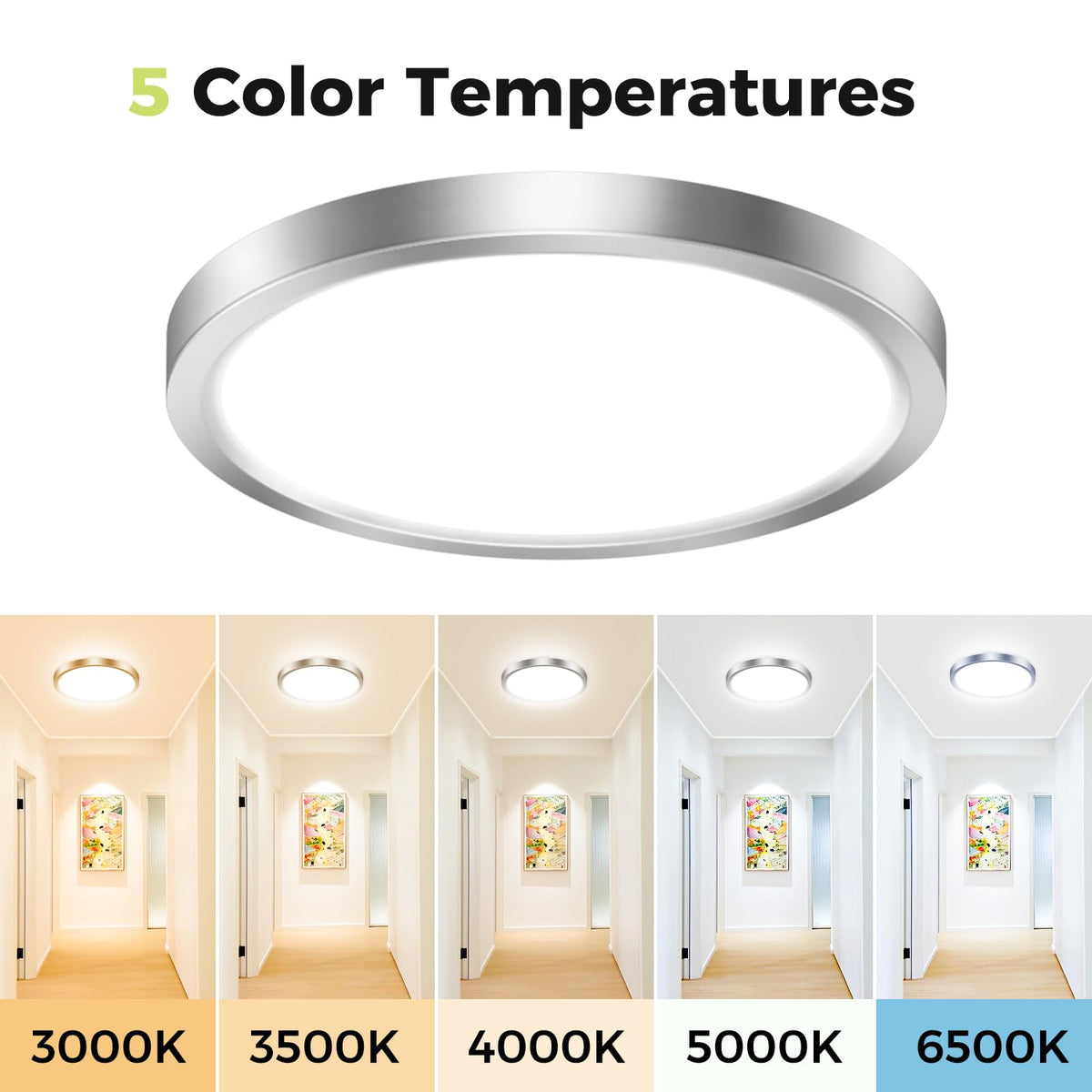 hepside 2 Pack Bathroom Ceiling Light 30cm, 3000K/3500K/4000K/5000K/6500K 5CCT LED Ceiling Lights, 24W, Modern, Waterproof, Round Flush Mount for Bathroom, Kitchen, Bedroom, Hallway