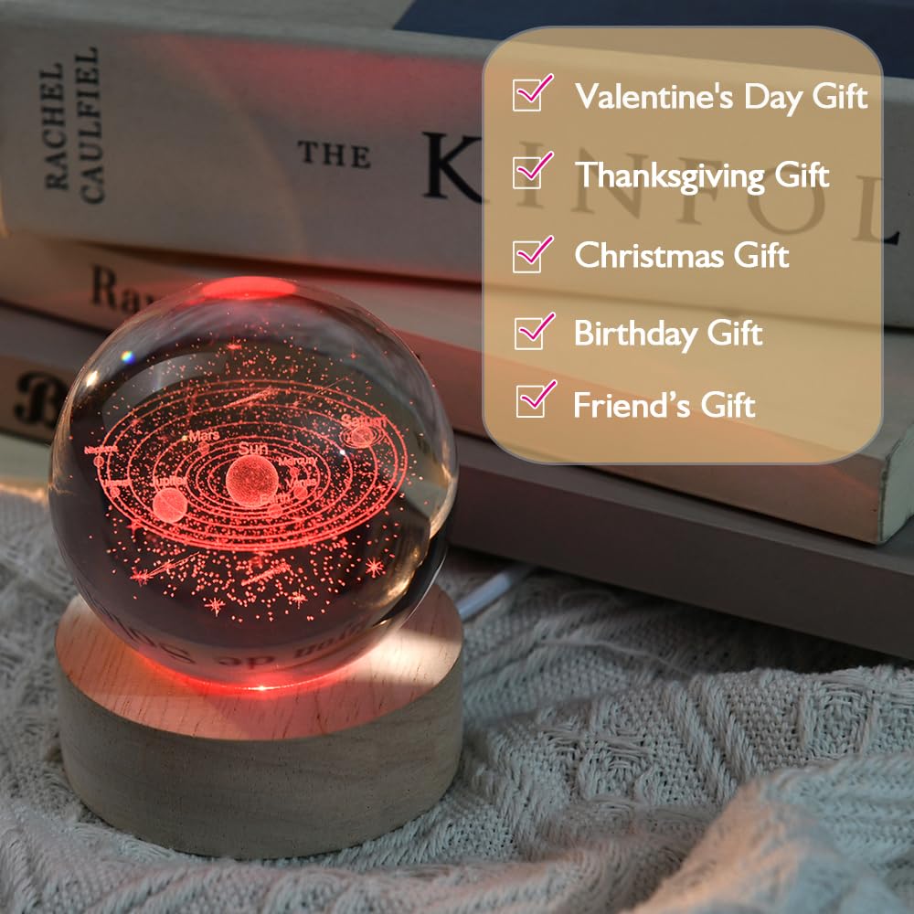 3D Fairy Crystal Ball 60mm Glass Fairy with Flower Night Light Gifts for Girl Women with Light Base