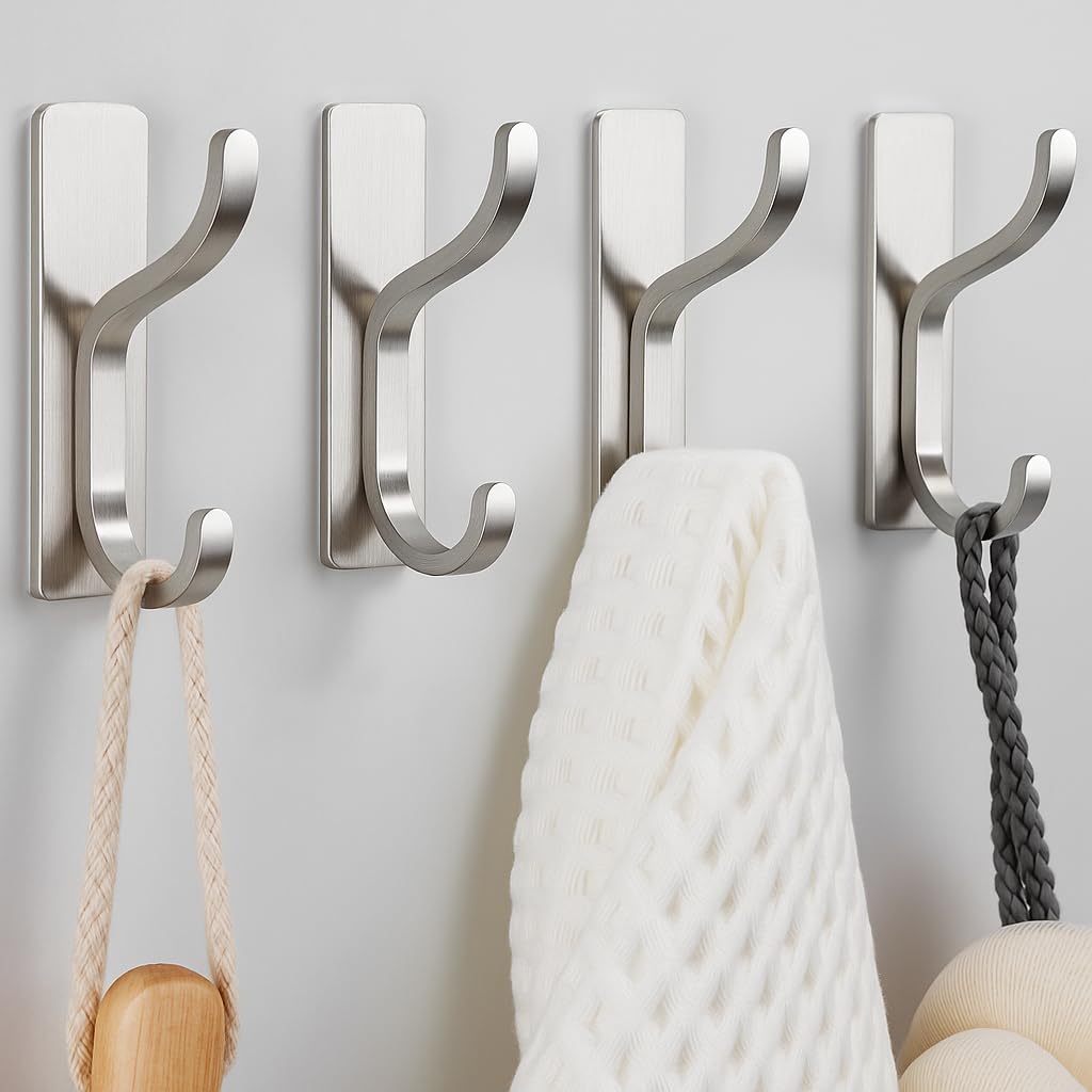 pickpiff Self Adhesive Hooks for Coat,8KG Stick-On Wall Hooks, Black 4 Pack
