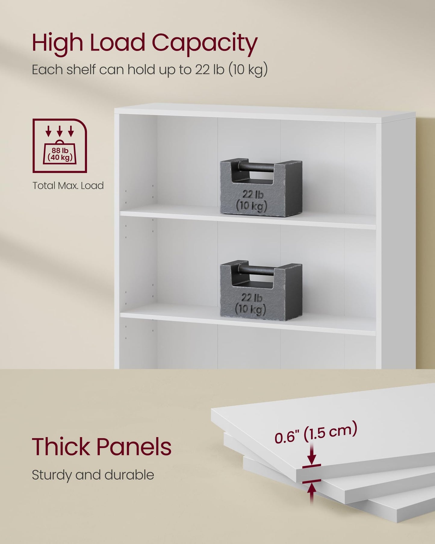 VASAGLE Bookcase, 6-Tier Bookshelf, Open Storage Shelf, Shelving Unit, 24 x 60 x 178.5 cm, for Living Room, Home Office, Dinning Room, Cloud White LBC169T14