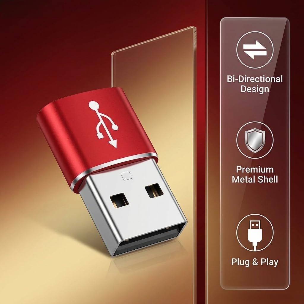 USB C to USB Adaptor, USB to USB C Adapter 2Pack, Type C Female to A Male Charger Cable Converter Compatible with Notebook, Tablet, Smartphone, iPad 10 Air 4 5,Apple 15 14 13 12 Pro Max (Red)