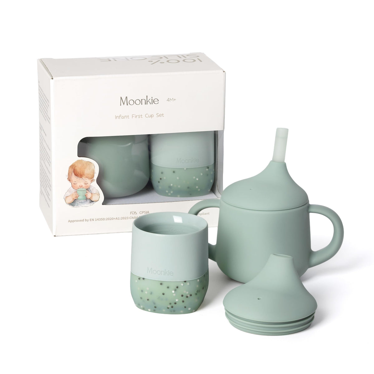 Moonkie Baby Cup | Silicone Open Cup Baby from 6 Months | Weighted Base (Anti-Tip) | BPA Free | Capacity Markings | 60ml (Ether)