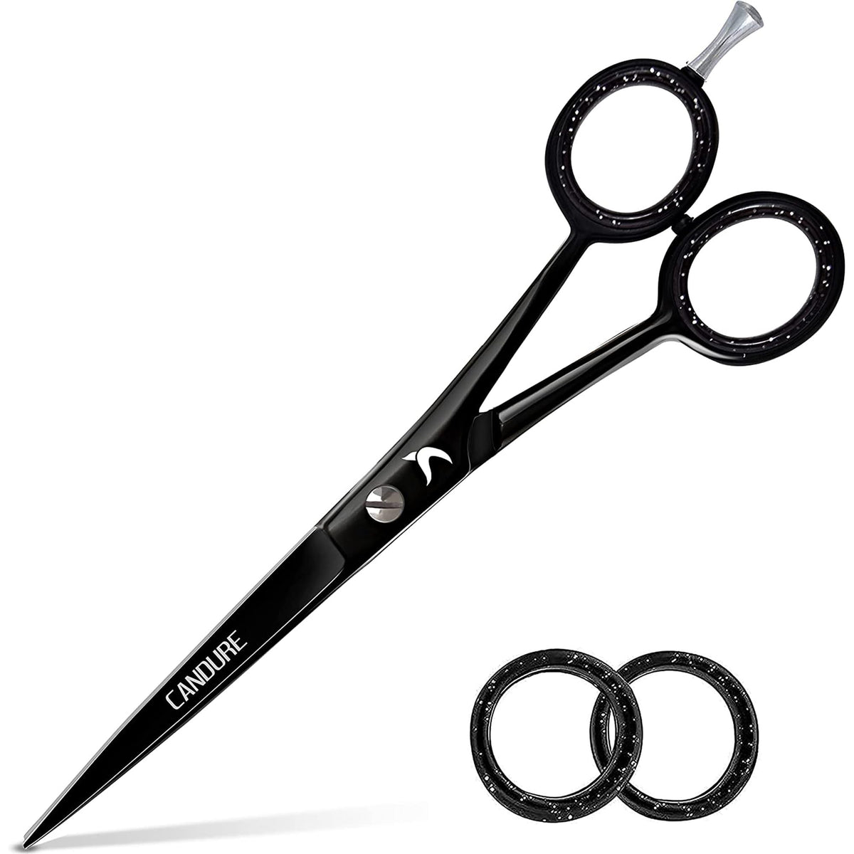 Candure Hairdressing Scissor with Comb & Leather Pouch 6.5" - Hair Scissor for Professional Hairdressers, Barbers Stainless Steel Hair Cutting Shears for Salon, Men, Women, Children and Adults Black