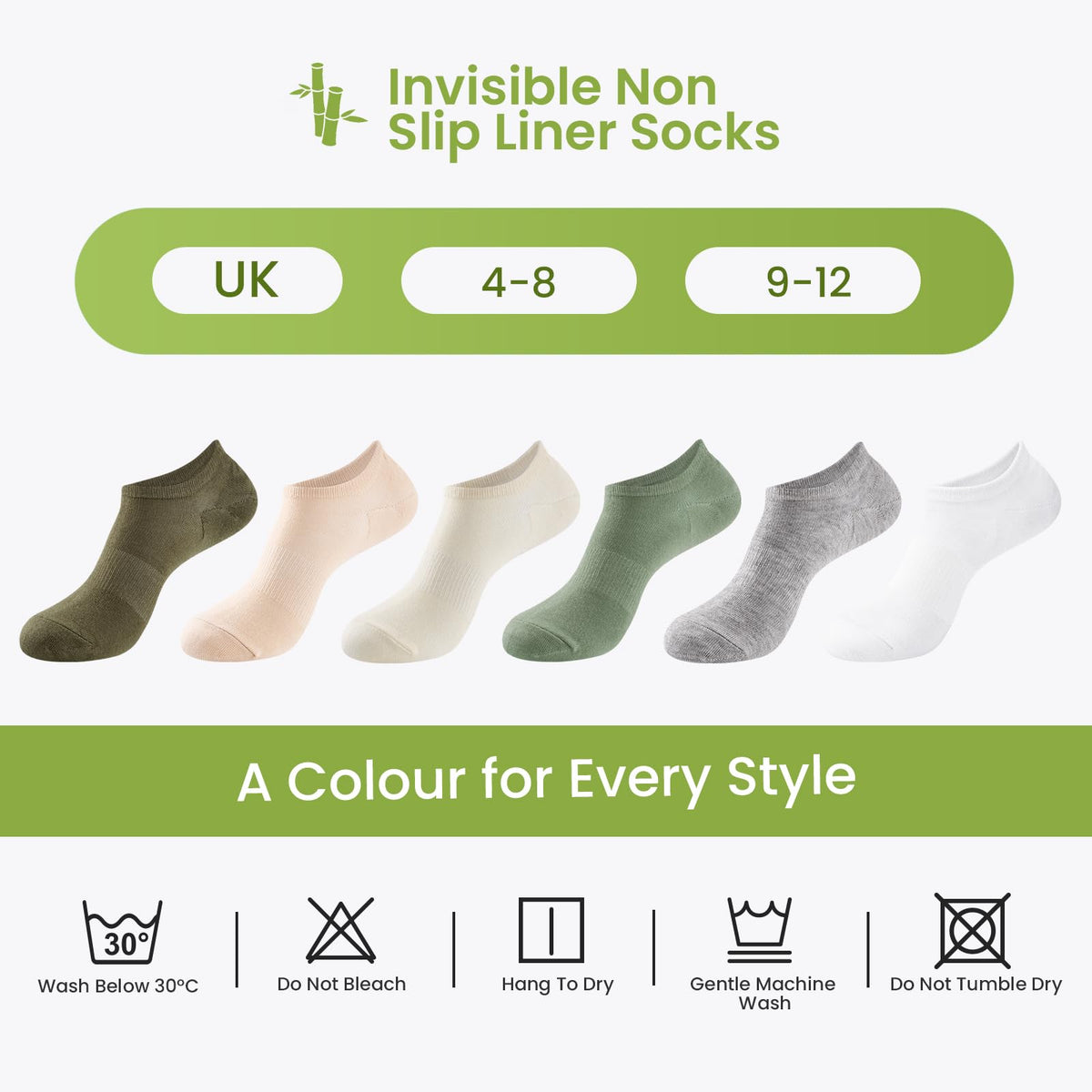 Niofind Bamboo Trainer Socks for Womens & Mens, 6 Pairs, Non Slip No Show