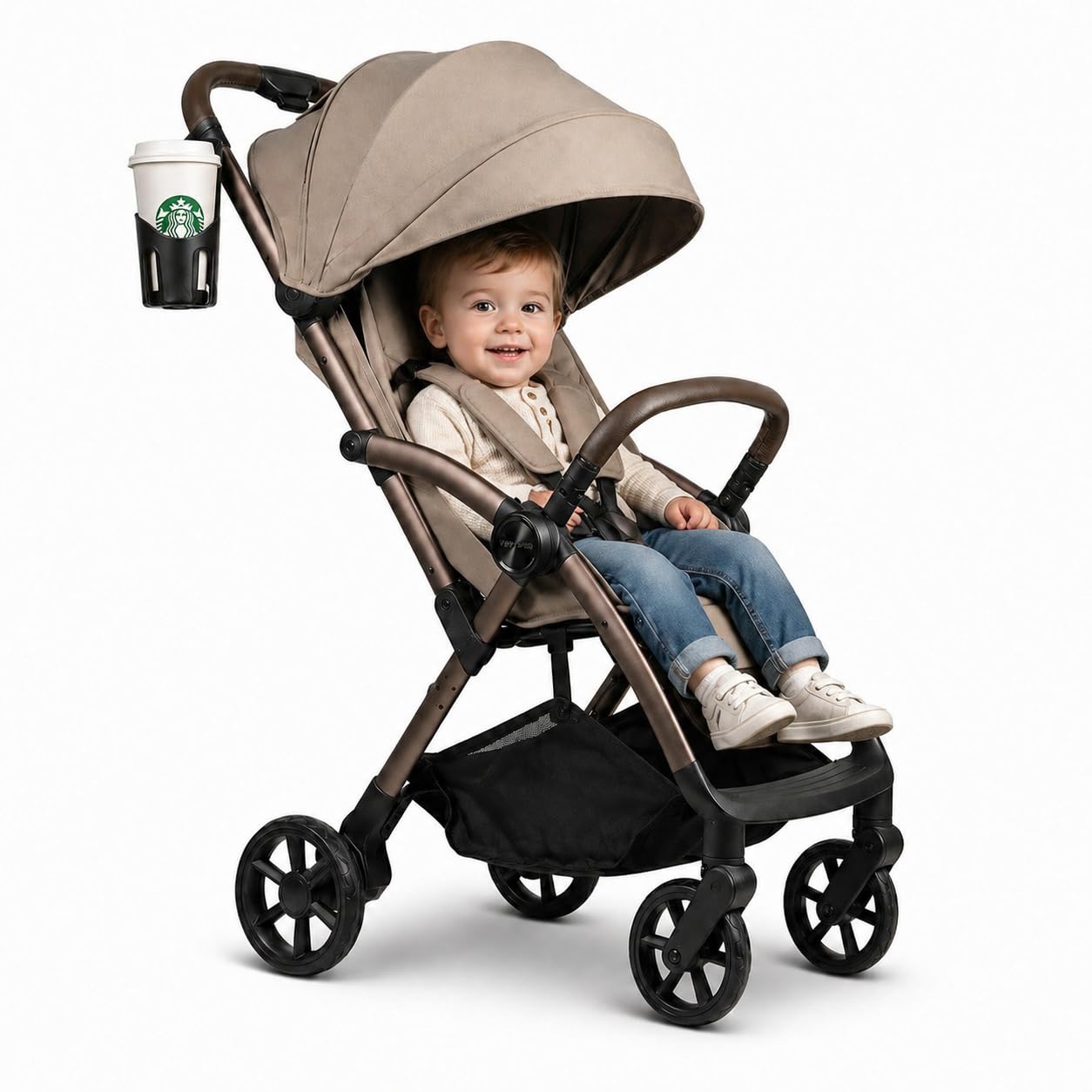 Venture Avio Stroller – Lightweight Compact Pushchair for Toddlers up to 4 Years – Travel Baby Stroller with Raincover, Cup Holder, Large Basket (Truffle)