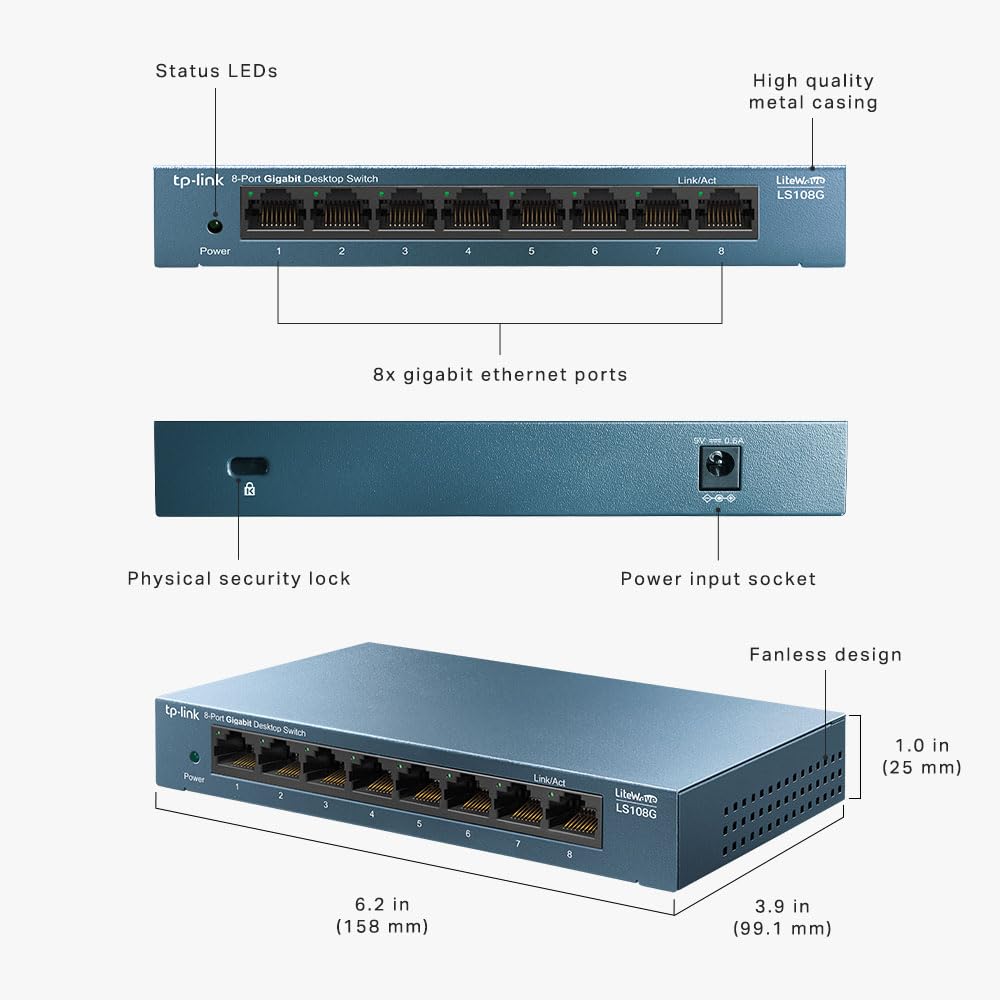 TP-Link EH210 Ethernet Splitter, 1 to 2 Gigabit Network Switch