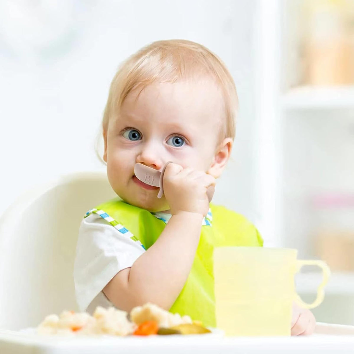 PandaEar 6 Pack Silicone Baby Weaning Spoons and Forks Set| Toddler Cutlery Self Feeding Spoons for Baby| Anti-Choke Design for Baby Led Weaning 3 Months Plus (Blue Green Tan)