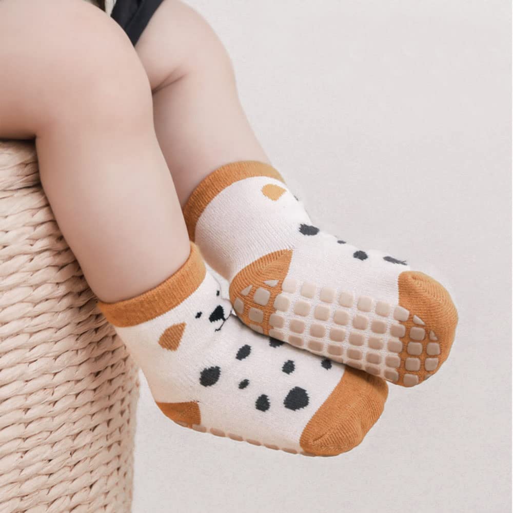 FedMois 5 Pairs Baby Kids Anti-slip Socks Cotton non skid Ankle Socks Animals