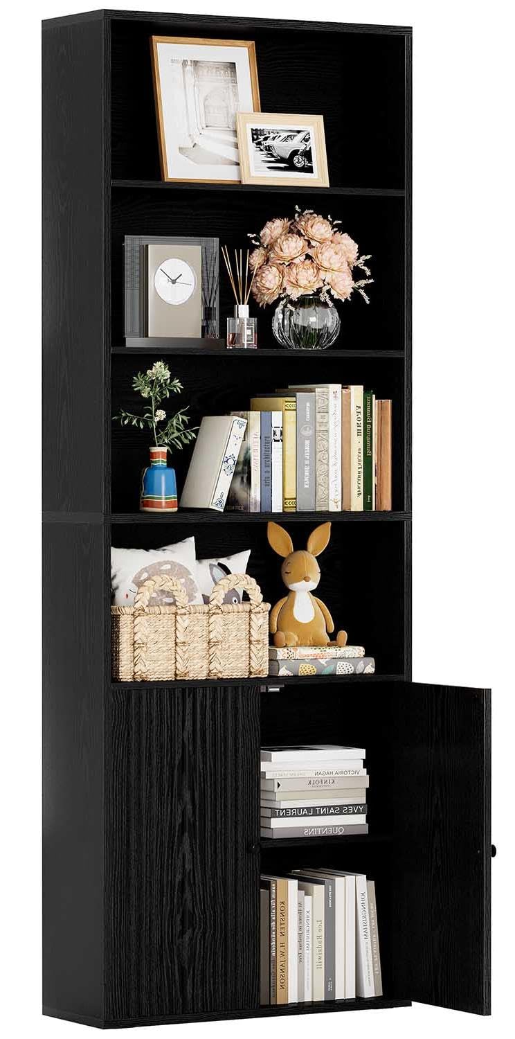 IRONCK Bookcase, Bookshelf with Doors, 6 Tier Tall Book Shelf, Shelving Unit, 60x23.5x180cm Free Standing Display Shelf for Living Room, Home Office, Dinning Room (white)