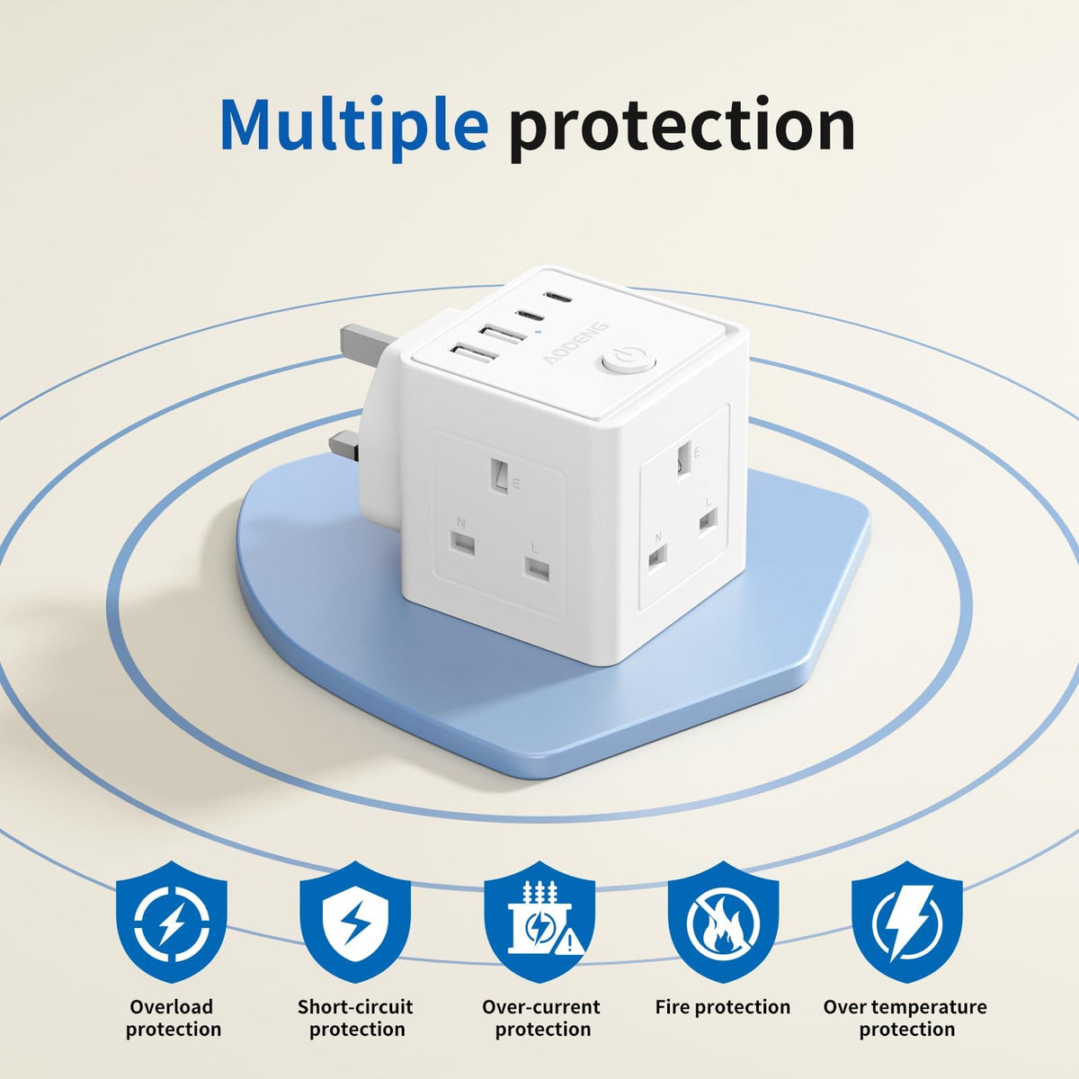 Plug Extension Socket with 4 USB, 3 Way Multi Plug Adapter UK, USB Wall Plug Charger, 3 Pin Plug Expander for Home, Office, University Essentials