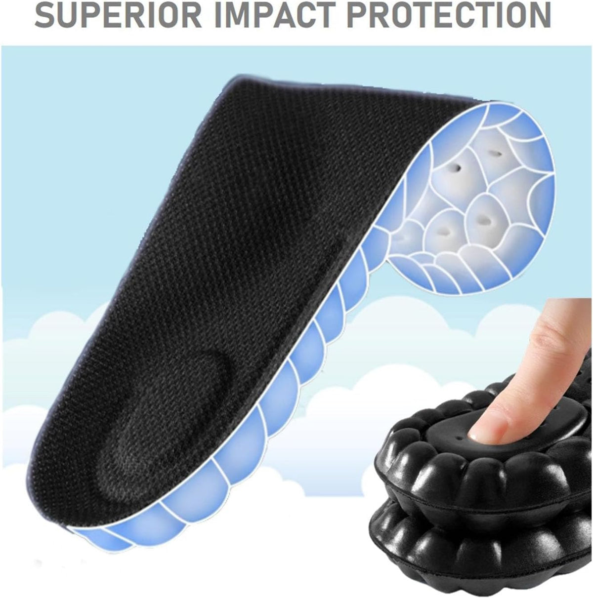 VivoFoot 2 Pair Anti-Fatigue Pain Relief Foam Comfort Insole (UK7-10,Black)